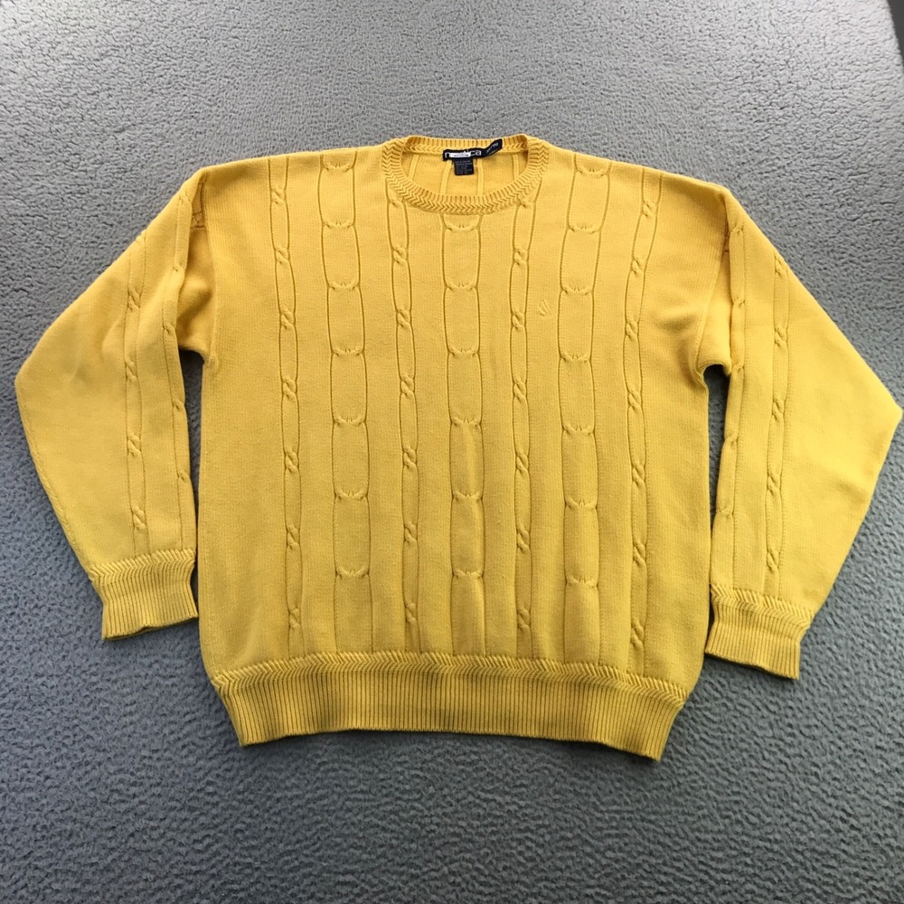 Vintage Nautica Sweater Mens Extra Large Yellow Cable Knit Chunky Preppy Crew